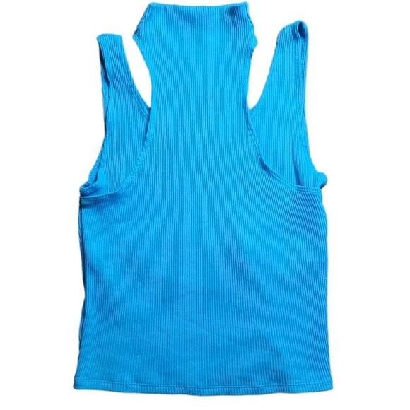 Anthropologie Sleeveless Turtleneck Top XS Blue Ribbed Knit Built-In Bra - Picture 1 of 5